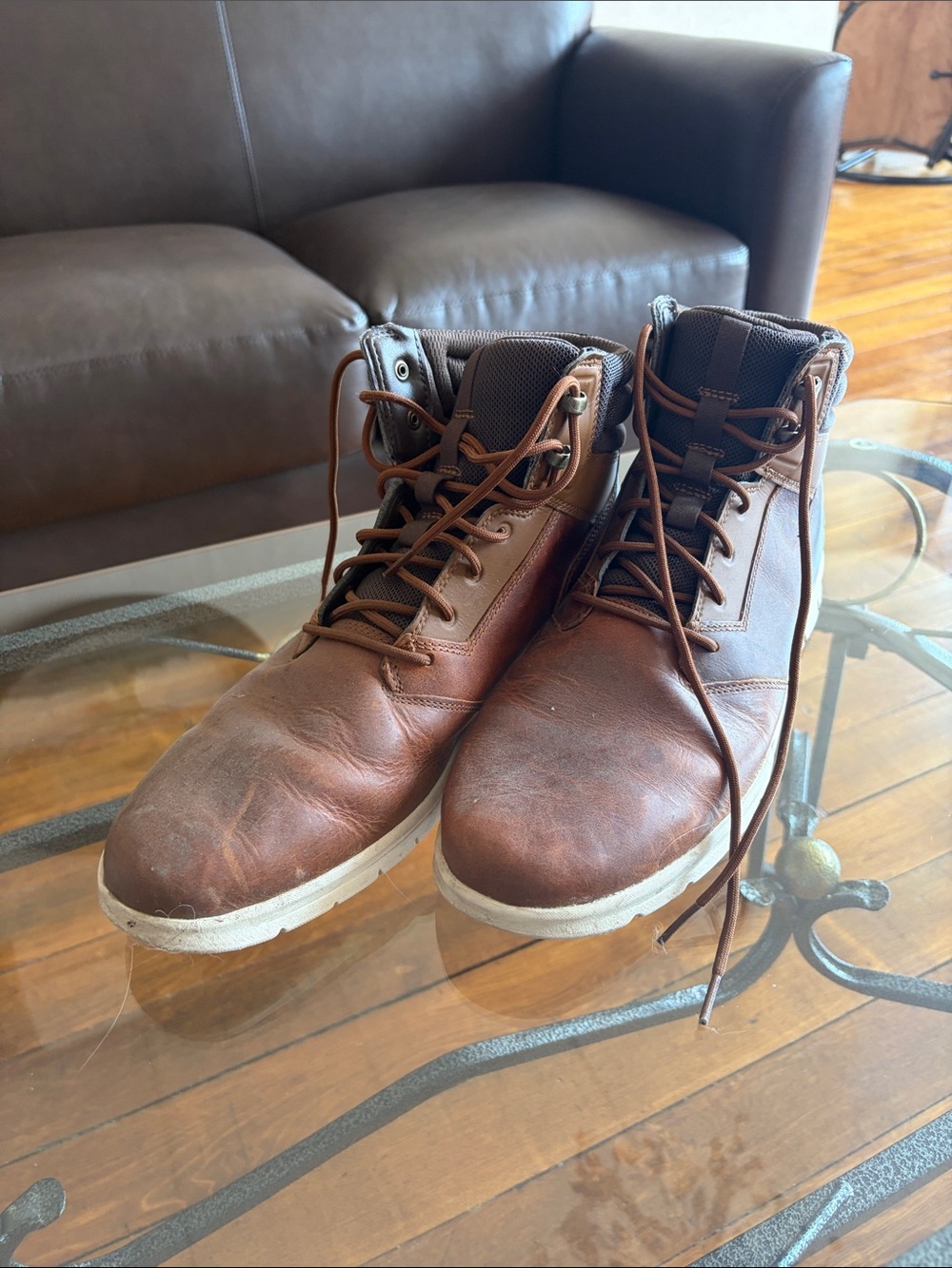 Timberland Brown Leather Chukka Boots with White Soles